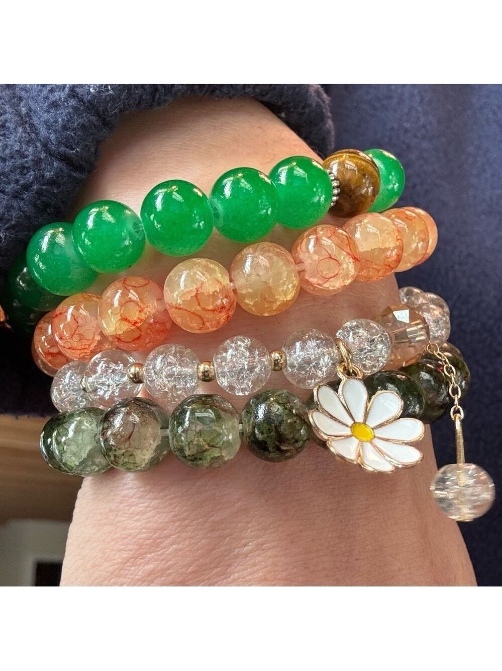 040. Elegant Multi-Color Glass Beaded Bracelet Set